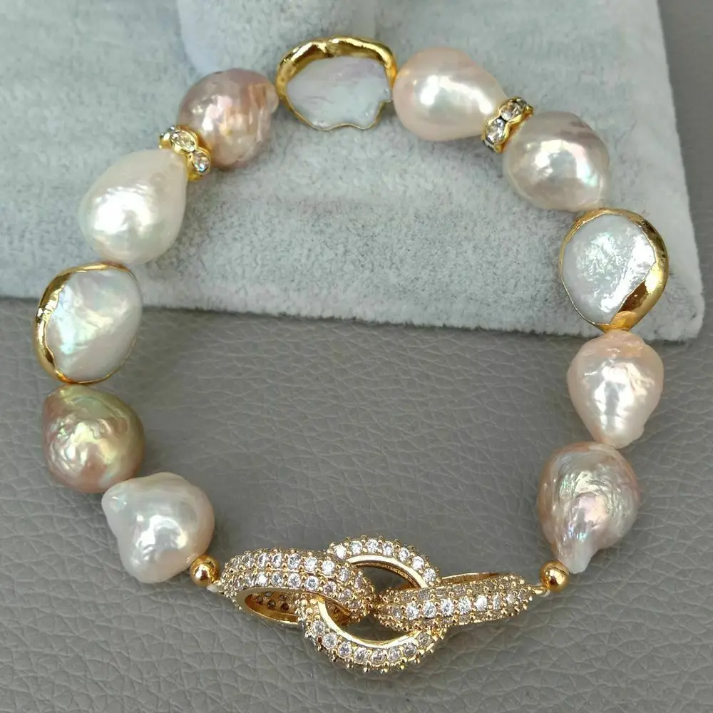 Cultured Keshi Pearl White Coin Pearl Stretch Bracelet