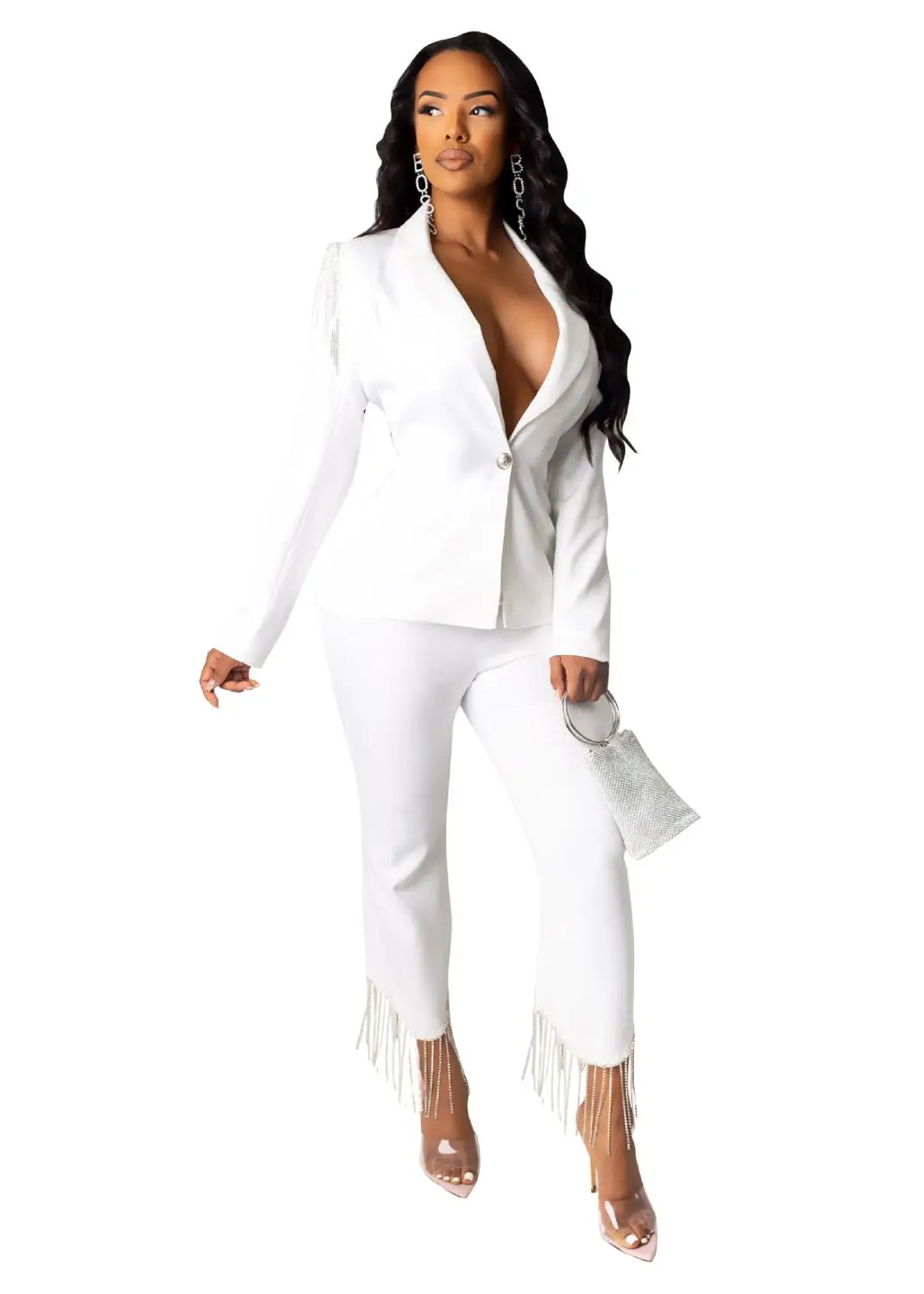 Новый европейский и американский Женский Повседневный однотонный костюм с