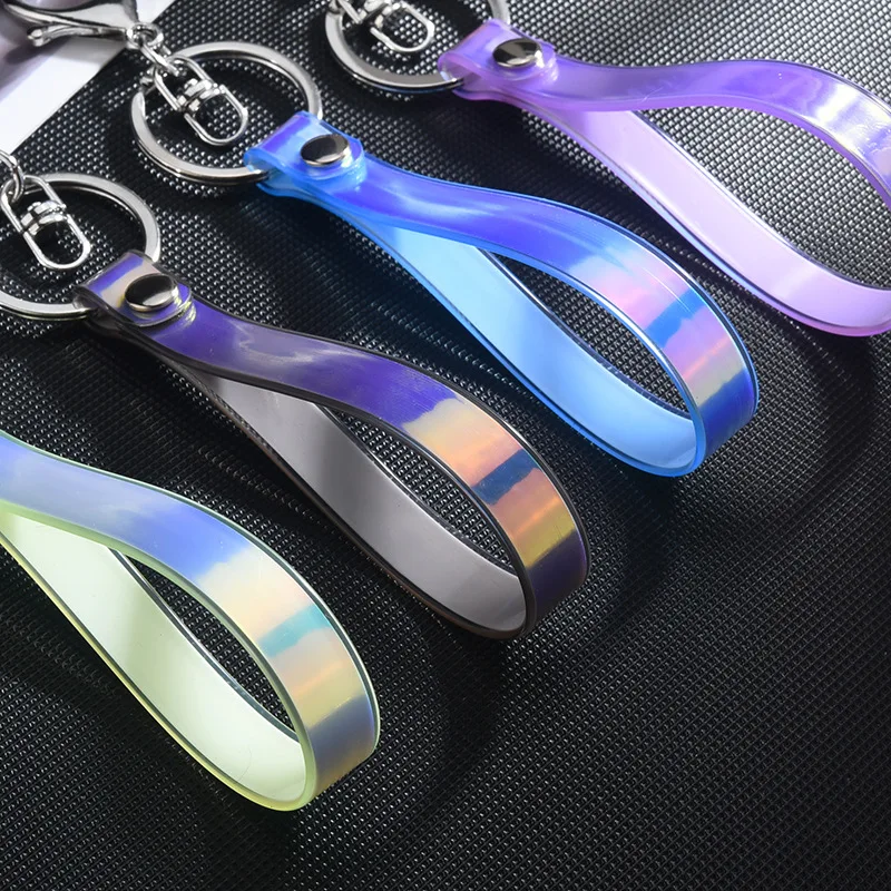 Creative PVC Colorful Leather Rope Keychain Glossy Bright Hanging Buckle Laser Soft Silicone Lanyard DIY Jewelry Accessorie | Украшения и