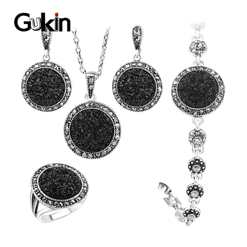 Комплект из колье серёг и кольца с черным сломанным камнем|set nail polish quickly|jewelry sets