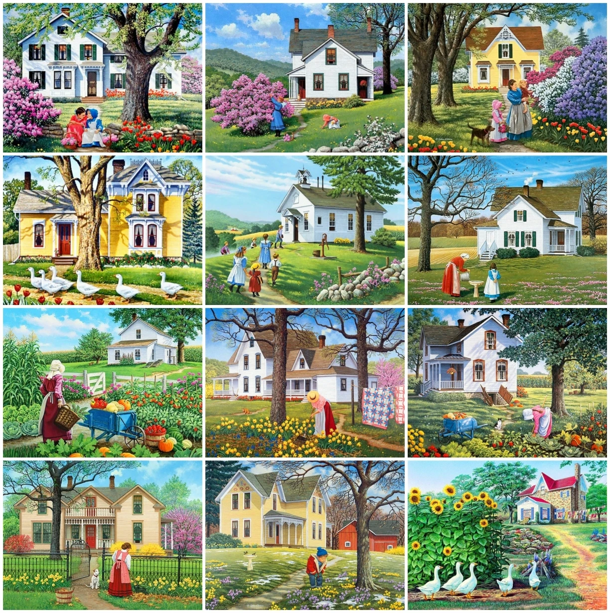 

AZQSD камни в форме ромба вышивка Дом стразами фермы Алмазная мозаика для рукоделия Картина Пейзаж Вышивка крестом Стразы домашний декор