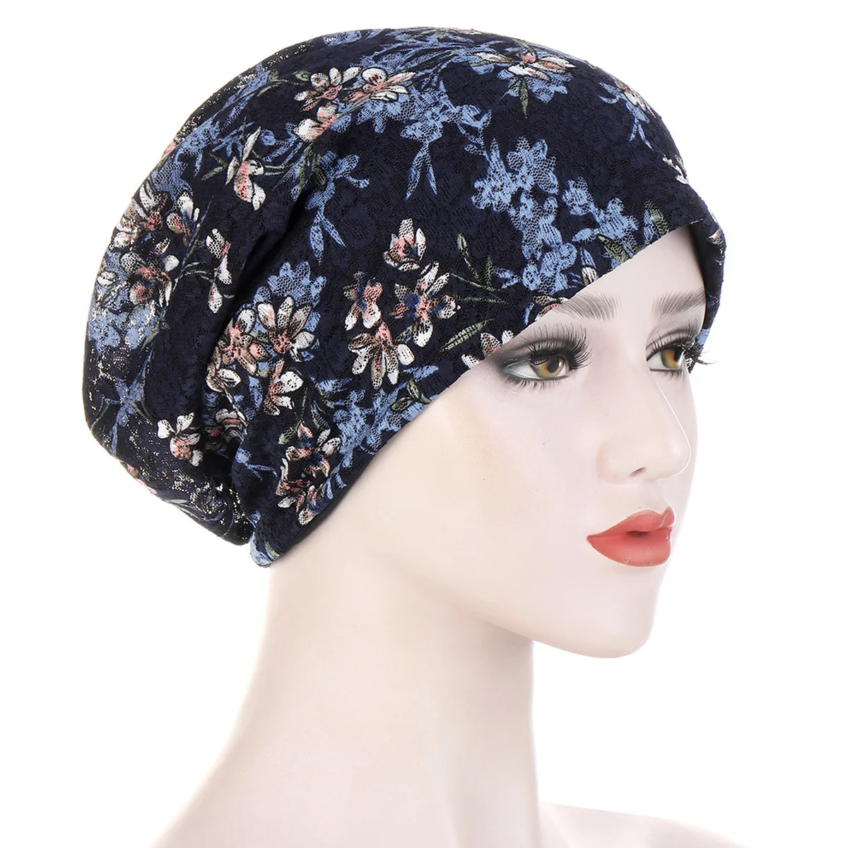 

Helisopus Summer Beanies for Women Muslim Stretch Turban Baggy Hat Print Chemo Cap Lace Hair Loss Head Scarf Hair Accessories