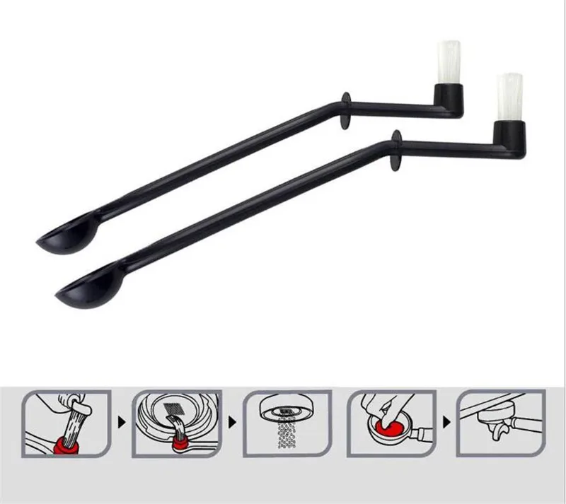 

New 100pcs/lot 2 In 1 Coffee Machine Brush Nylon Espresso Coffee Grinder Brushes Coffee Spoon Machine Group Head