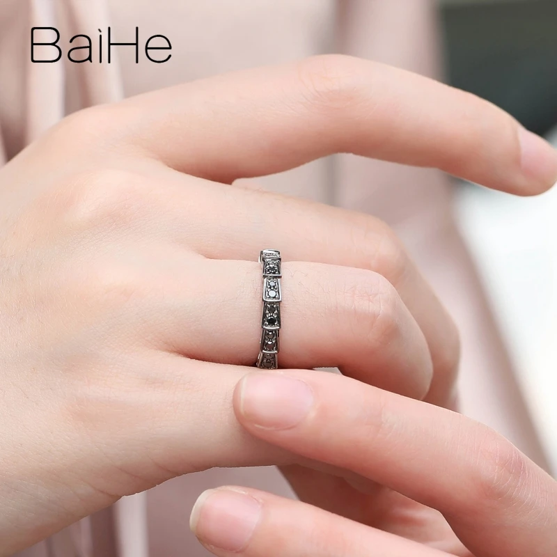 BAIHE Solid 14K белое золото+ черное золото Сертифицированный круглый вырез около 0.39ct натуральные черные Алмазы обручальные свадебные женские кольца мужское кольцо красивые и элегантные модные тонкие украшения в подарок паре кольцо