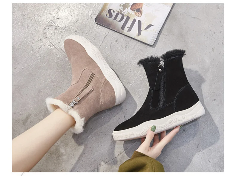 Women's Snow Boot Winter Genuine Leather Female Shoes Woman Warm Winter Boots Ankle Boots For Women Wedges Shoes Boot