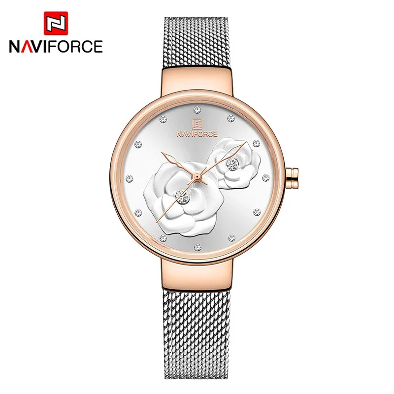 silver white NAVIFORCE, розовое золото, женские часы, Топ бренд класса люкс,, элегантные женские часы, брендовые Роскошные модные женские часы, Montre Femme - Цвет: silver white