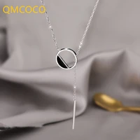 qmcoco desgin silver color simple round shape geometry pendant necklace women tassel sweater chain handmade neck accessories
