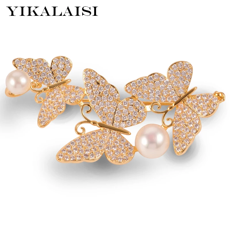 

YIKALAISI Pearl Brooch Natural Oblate Pearl jewelry 8-9mm Brooch Pin For Women wholesale