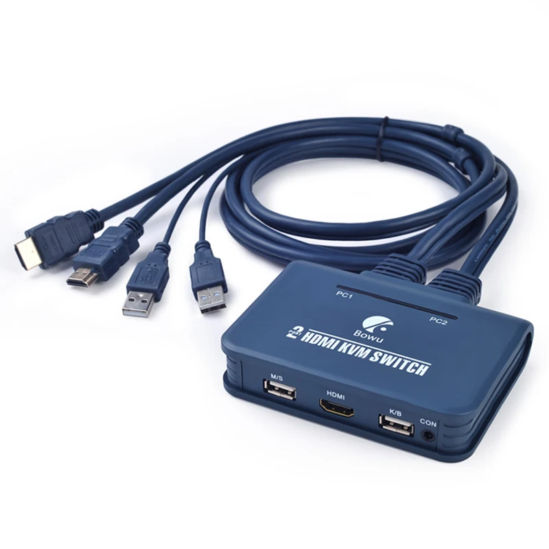 2 порта USB HDMI KVM переключатель с кабелем для двух мониторов клавиатура мышь