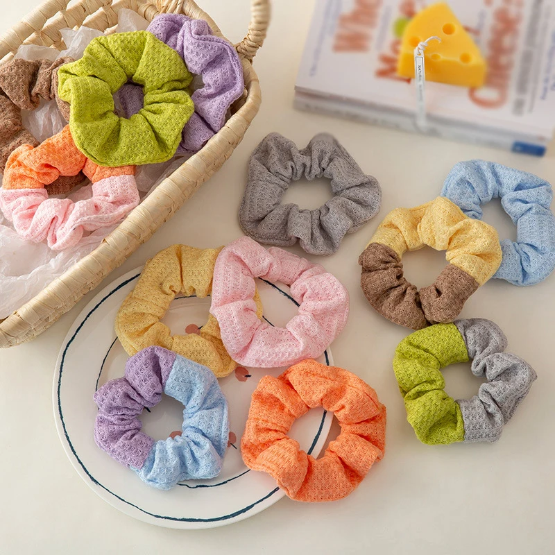 

New Scrunchie Patchwork Knitted Scrunchies Elastic Hair Bands Fashion Headband Ponytail Hair Ties Rope Hair Accessories