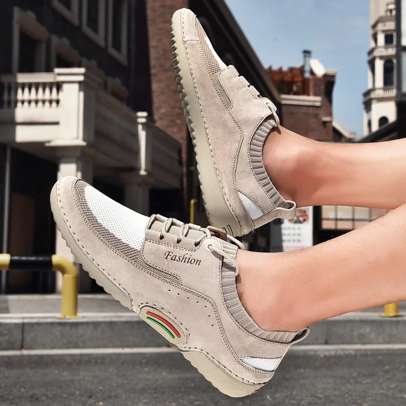 Мужская обувь на шнуровке кожаные кроссовки с сеткой водонепроницаемая походная