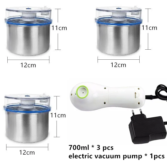 700ml 3pcs pump Контейнер для хранения продуктов из нержавеющей стали, контейнер для сохранения свежести(1300 мл+ 1000 мл+ 700 мл), вакуумный контейнер, уплотнитель насоса для пищевых продуктов, распродажа - Цвет: 700ml 3pcs pump
