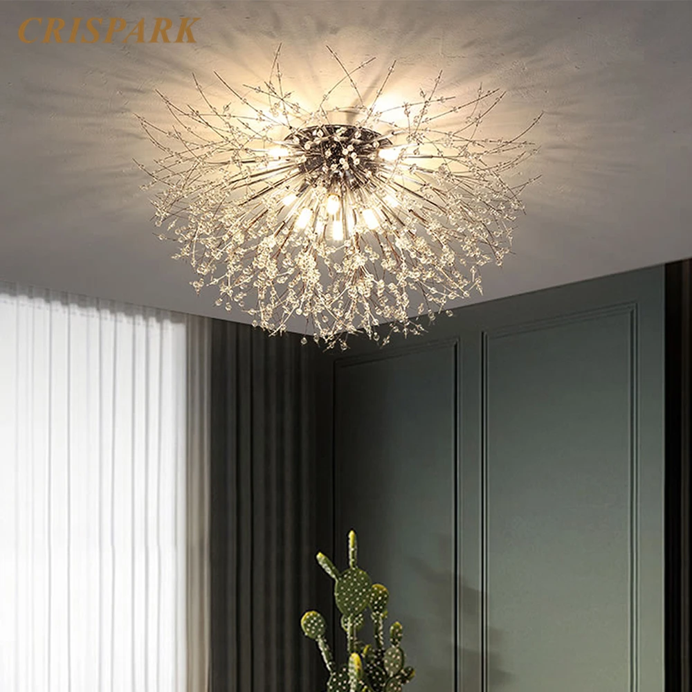 

Contemporary Dandelion Chandelier Lighting LED Crystal Starburt Ceiling Light Bedroom Light Fixture Art Deco Living Room Lamp