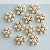 10 pcslot pearl diamond kc gold alloy flower buttons for clothing sewing accessories craft supplies metal buttons snap on