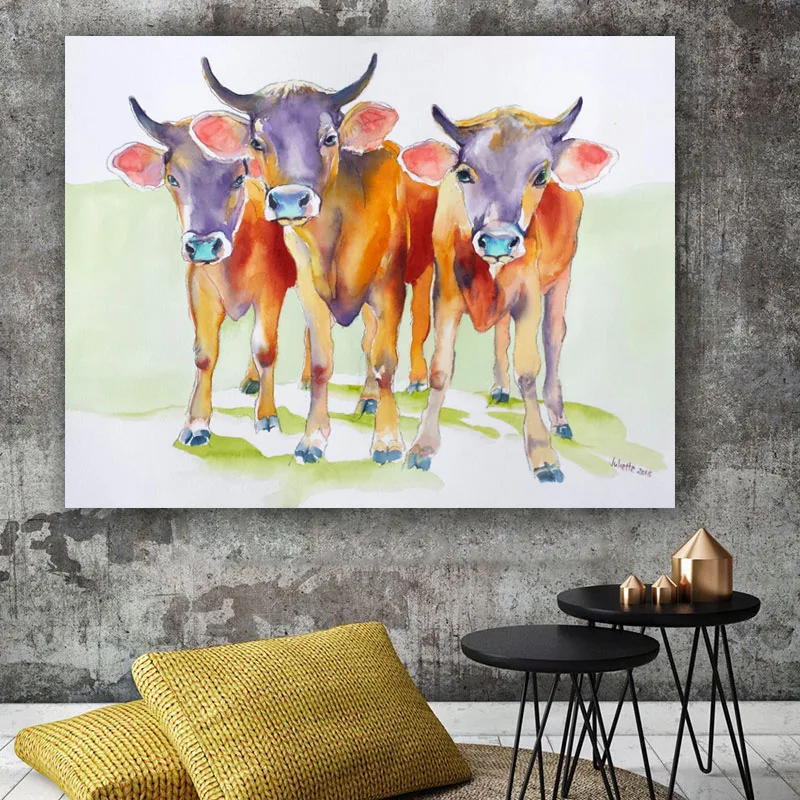 Настенная декоративная живопись красочные картины с мультяшными коровами для