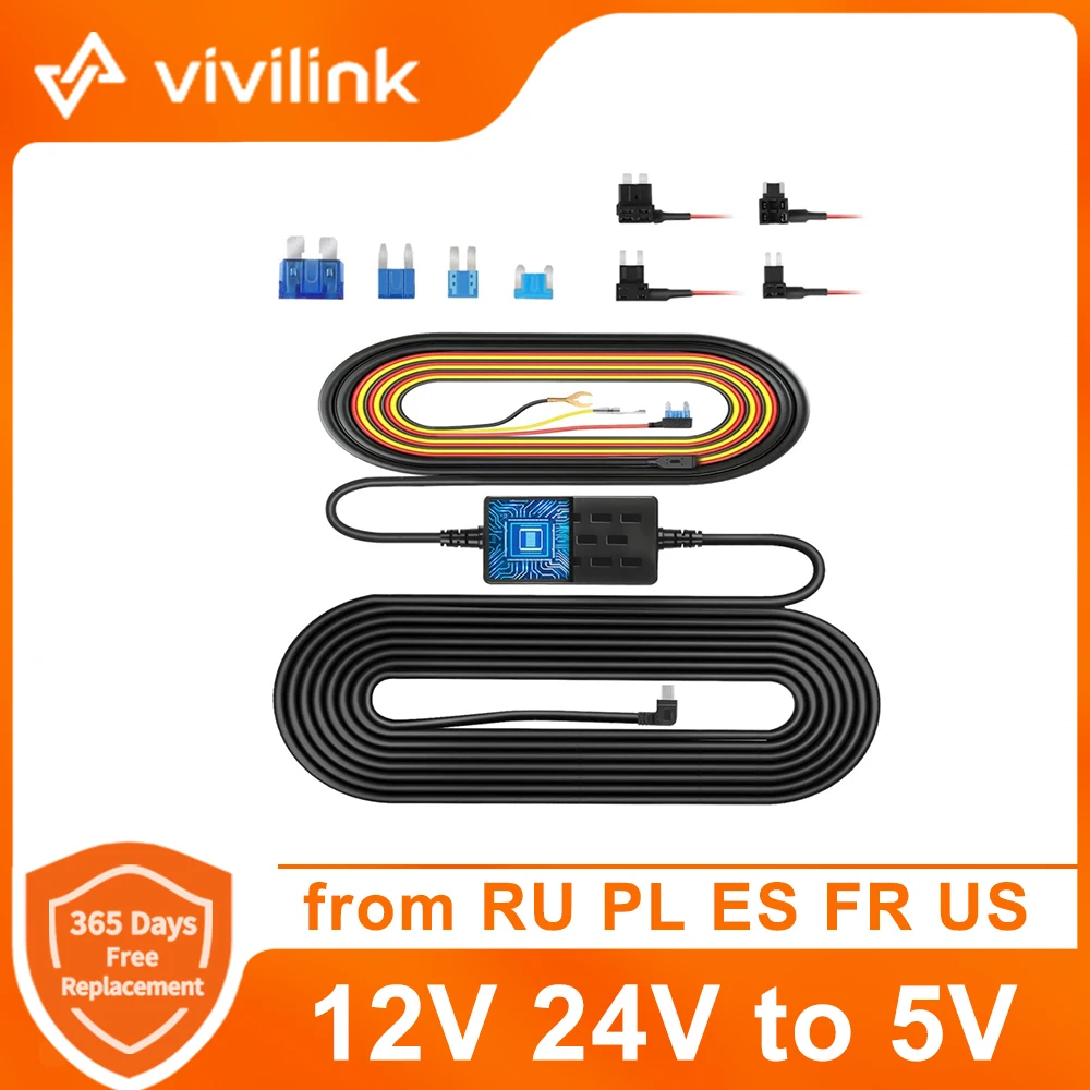 

Vivilink Hardwire Kit VJ9HQ Dash Cam Buck Line 11.5ft Mini USB Car Dvr 12V-24V to 5V/2.5A w/Fuse Low Volt Protection Rear View