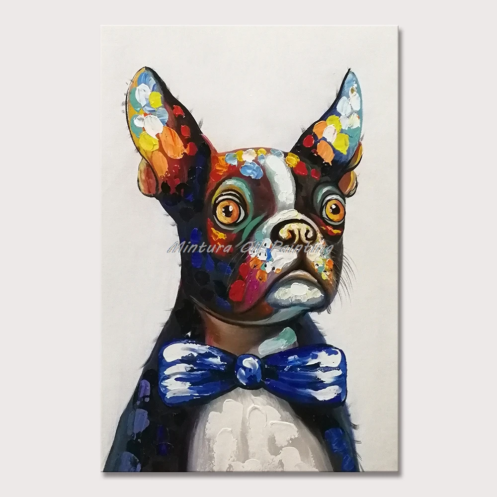 

Mintura Wall Picture for Living Room Oil Paintings on Canvas Hand Painted A Goofy Black Dog Office Decoration Wall Art No Frame