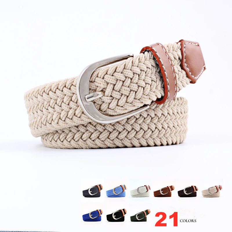 Популярные цвета для мужчин и женщин повседневный вязаный ремень с пряжкой