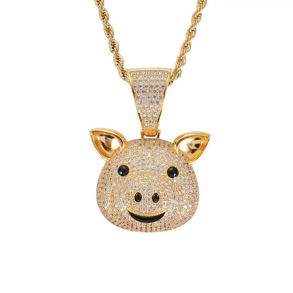 

Bling колье поросенок с милым маленьким Cubic Zirconia кулон для мужчин и женщин в стиле хип-хоп, ювелирные изделия в качестве подарка