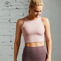 crz yoga womens high neck longline yoga top with built in bra racerback sports crop top