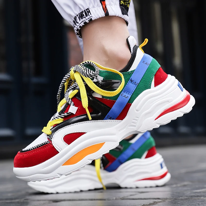 EAFABO/ г. Высокое качество, женские и мужские кроссовки на платформе, большие размеры 35-48, повседневная мужская обувь из PU искусственной кожи на толстой подошве светильник, прогулочная обувь