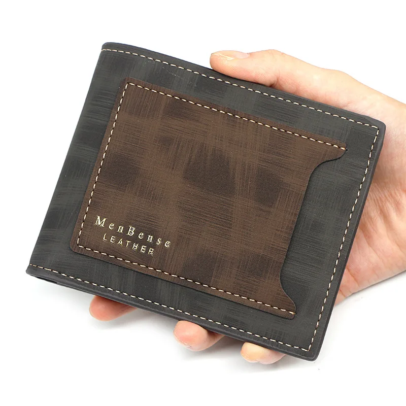 MenBense Men Money Pocket ID Card Holder Coin Change Pocket Letter Print Patchwork Female Purse Handbag Bifold Clutch Bag