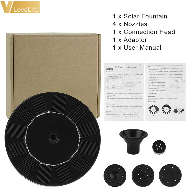 

Solar Fountain Round Solar Powered Fountain Floating Bird Bath Garden Decoration Pond Decoration Summer Waterfall Fountain