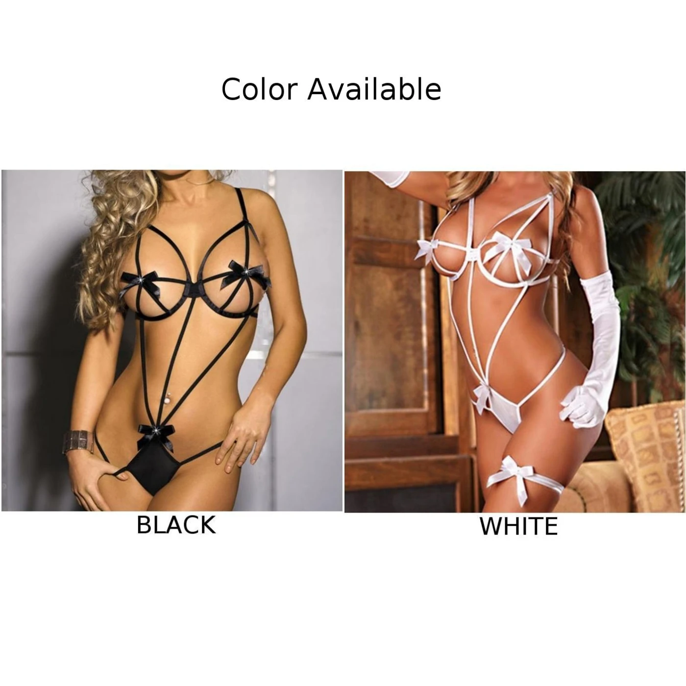 

Women's Erotic Lingerie Sexy Bandage Bowknot Hollow Bra Open Bust Camisola Strap G-StringTemptation Erotic Pajamas Set