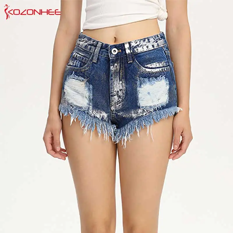 Женские неэластичные джинсовые шорты летние с высокой талией и бахромой #07 |