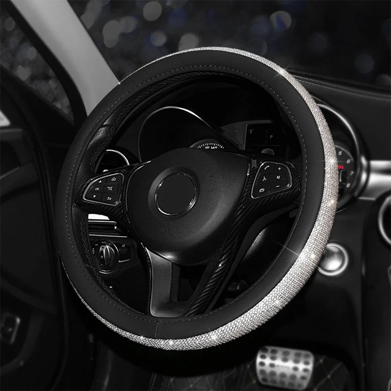 Роскошные хрустальные Автомобильные Чехлы На Руль для женщин девочек кожаные чехлы со стразами для рулей аксессуары для интерьера - Название цвета: WT