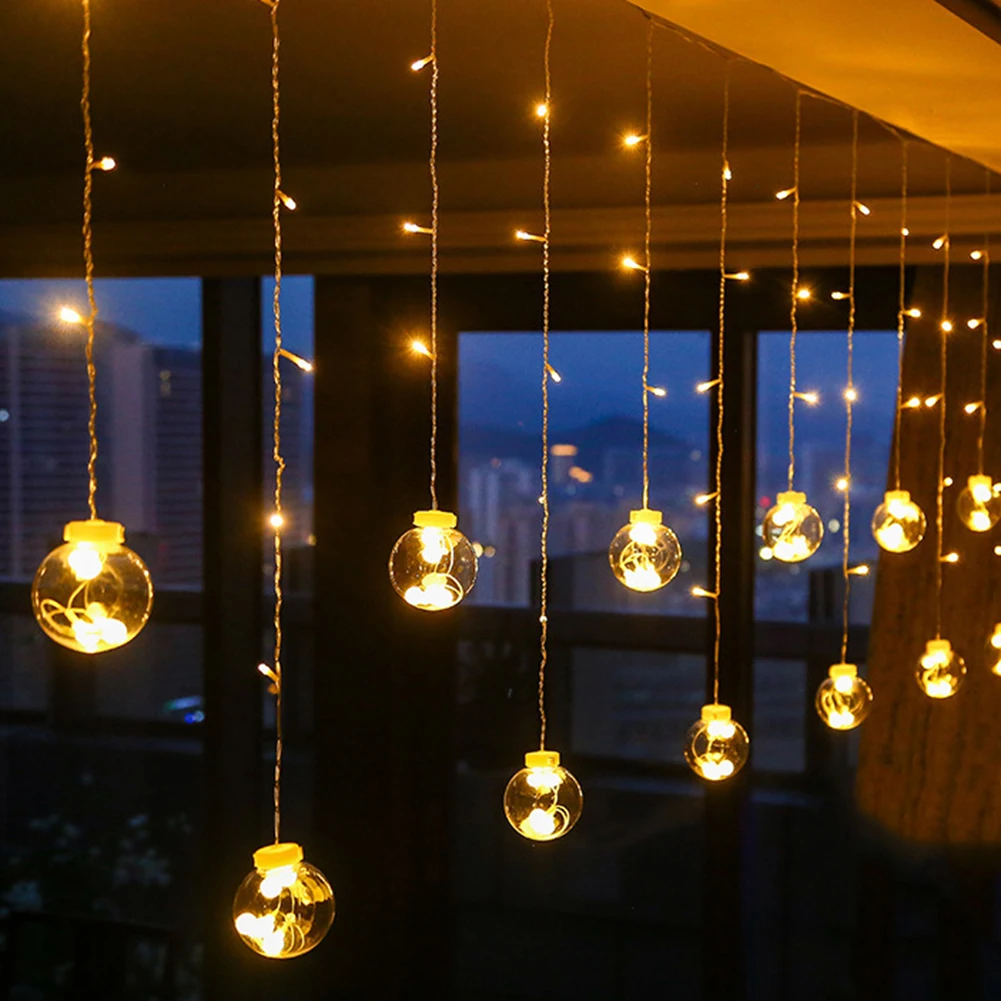 

LED Curtain Lamp Glass Crystal Ball Hanging String Light Fairy Lantern Lamp Garden Yard Art Home Wedding Festival Decoration