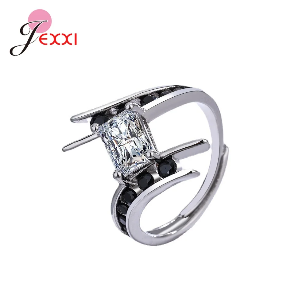 

Fashion 925 Sterling Silver Opening Ring for Women Wedding Party Delicate Finger Ring Cubic Zirconia Adjustable Ring Jewelry