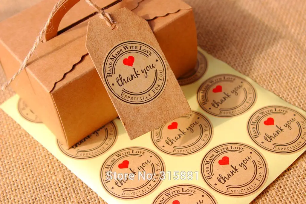 Round heart Kraft Seal Sticker 'Handmade with Love' Paper Material | Дом и сад