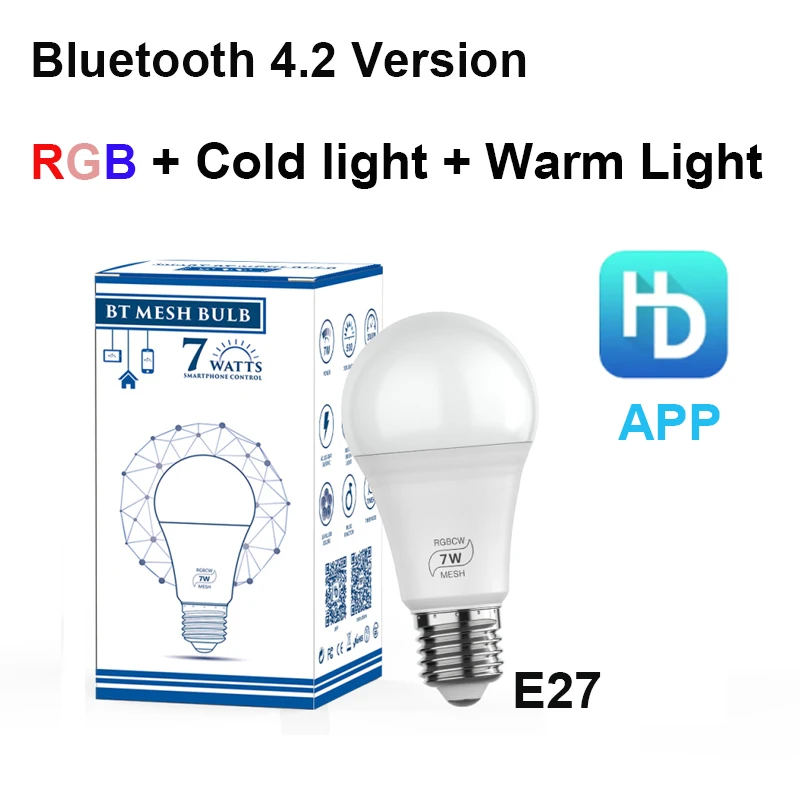 Bluetooth Version 1/3/4/10 шт. смарт-лампы в виде Беспроводной Bluetooth 4,2/WI-FI вариант версия E27 лампы для домашнего освещения 7 Вт RGB+ CW+ WW холодный+ теплый свет с регулируемой яркостью - Испускаемый цвет: Bluetooth Version
