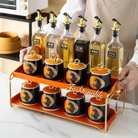 luxury kitchen storage spice jar ceramic seasoning bottle with rack creative glass oil bottle condiment set with holder hotel