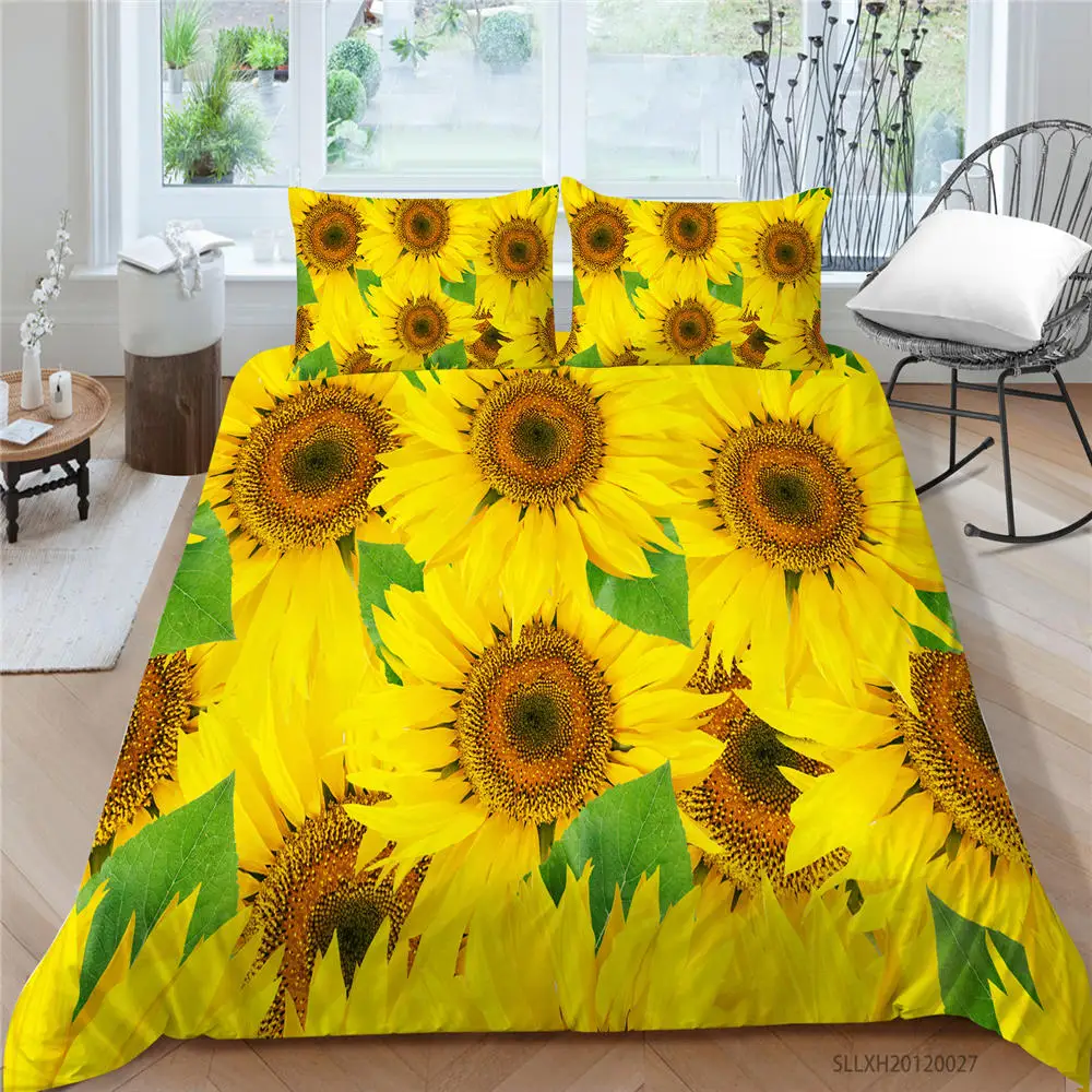

3D Sunfllower Bed Set King Size Beautiful Warm Color Duvet Cover Queen Twin Full Single Double Cretaive Bedding Set Hot Sale
