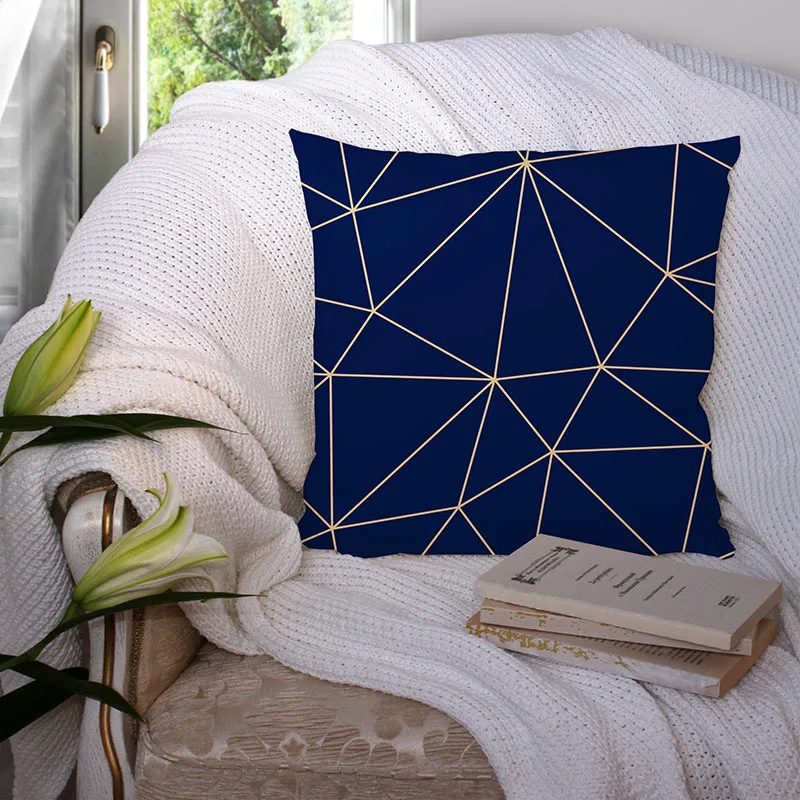 

Blue Geometric Marble Pillow Cover Decorative Cushion Covers Sofa Bed Peach Skin Velvet Pillow Case For Living Room Office Car