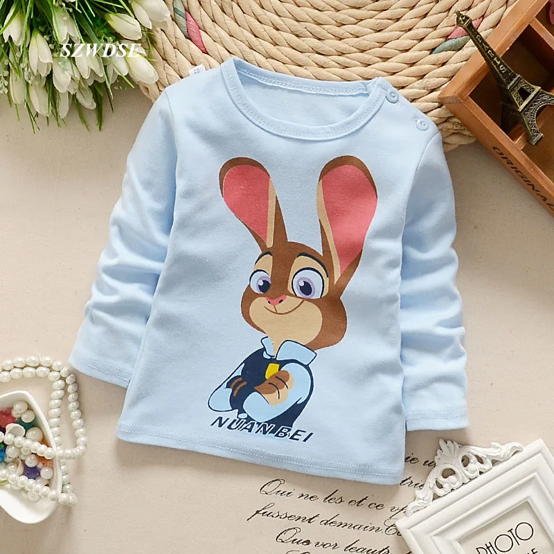 Детская осенне зимняя футболка с длинными рукавами рисунком кролика детская