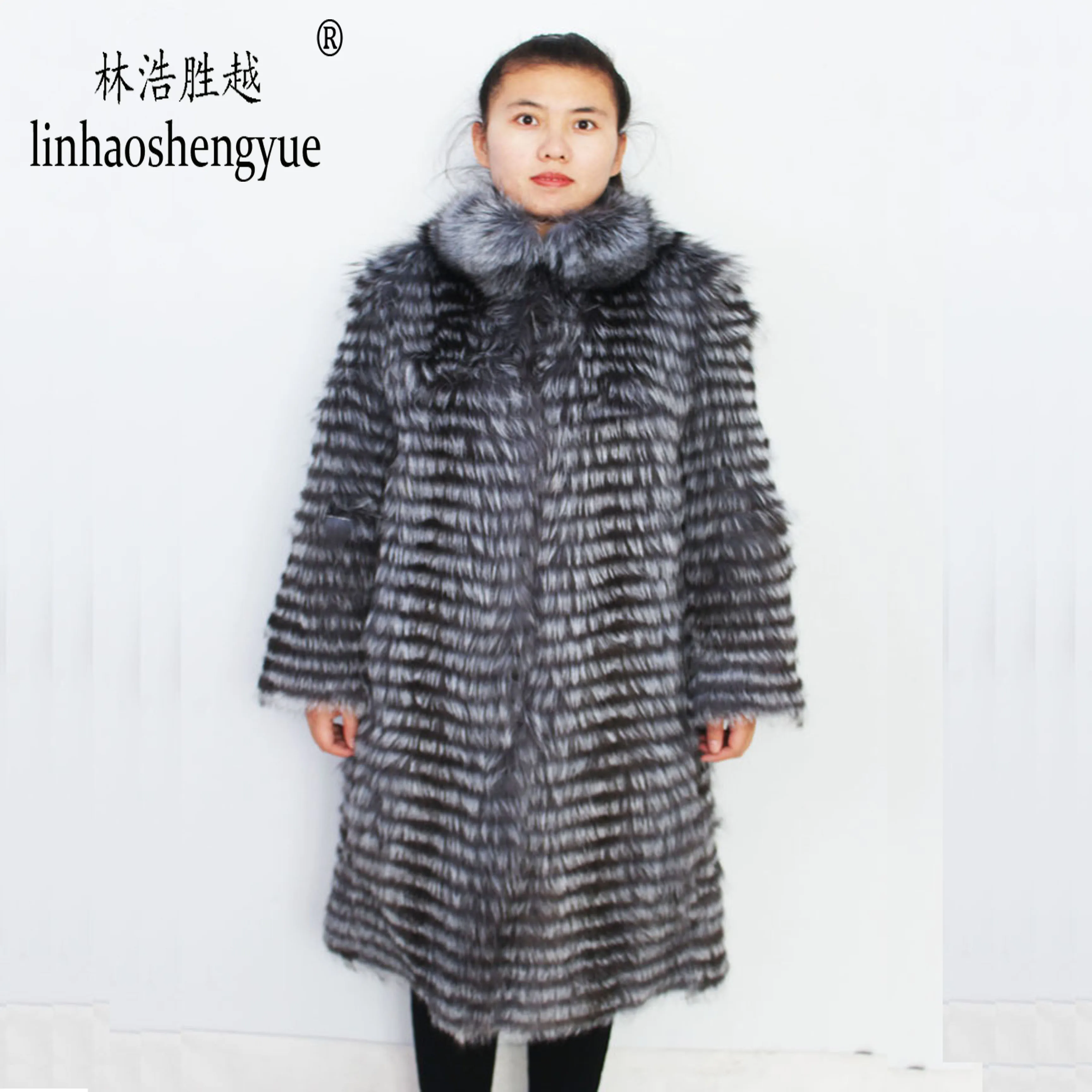 Пальто Linhaoshengyue из натурального Меха чернобурки и лисы длиной 90 см шерстяная
