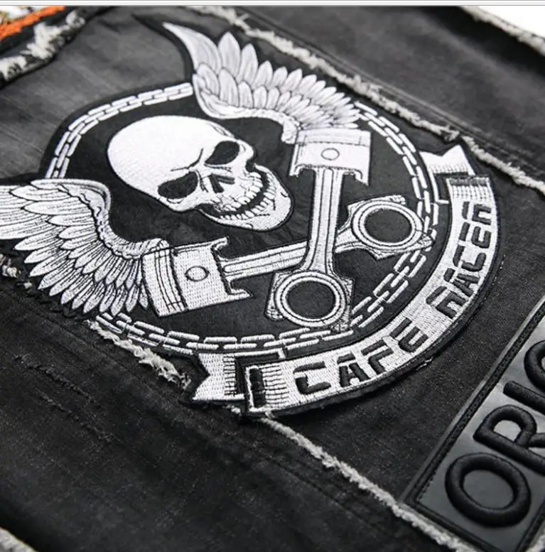 Мужской джинсовый жилет в стиле панк черная Джинсовая безрукавка с вышивкой