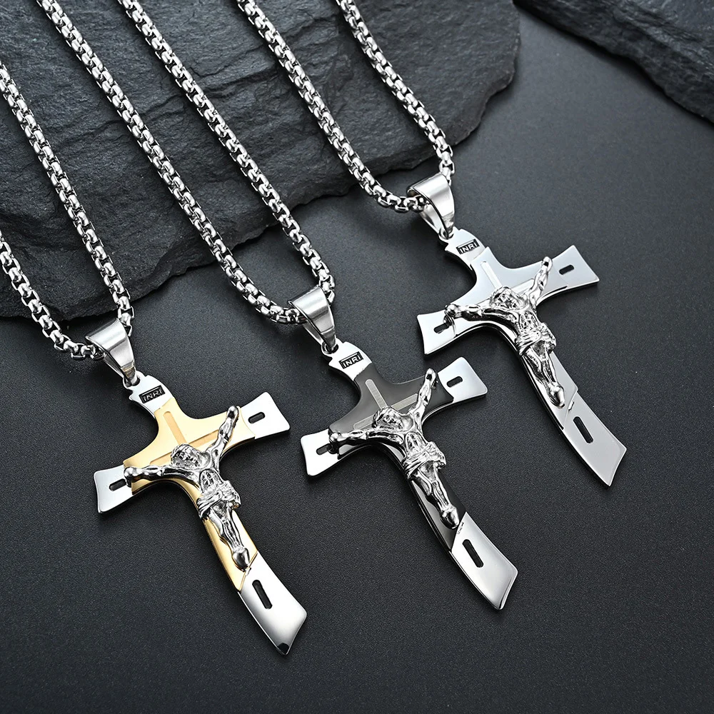 

Christian Amulet Jesus Pendant Necklace Stainless Steel Vintage Christian Cross Necklace Men Women Religious Believers Jewelry