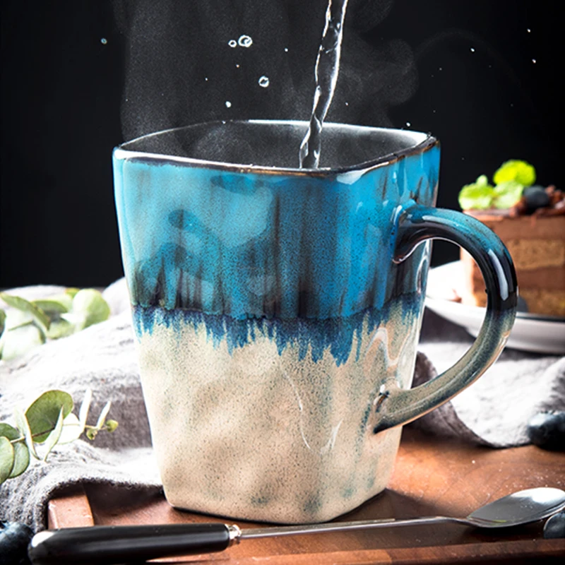 

Квадратная керамическая кружка 420 мл, фарфоровая чашка для офиса, ресторана, кухни, чашка для послеобеденного чая, креативная Высококачеств...