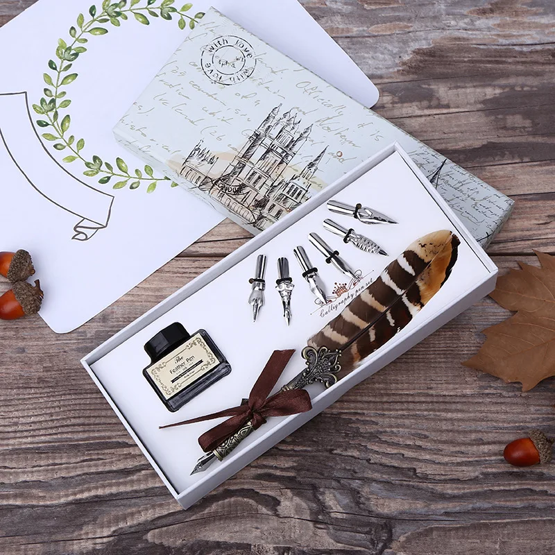 Fountain Pen -M Ретро перо Dip Ручка набор чернил канцелярские Подарочная коробка с 5 перьями свадебный подарок перо перьевая ручка подарок на день матери - Цвет: Fountain Pen -M
