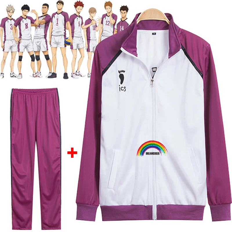 

Аниме футболка! Haikyuu TEMPORADA 3 Shiratorizawa Gakuen Wakatoshi Ushijima Косплей Костюм Chaqueta спортивная одежда (куртка + брюки)