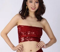 lady stretch boob tube top strapless sequin crop slim fit female stage costume