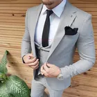 Костюм-тройка мужской из пиджака, жилета, брюк, серого цвета, на свадьбу, 2021