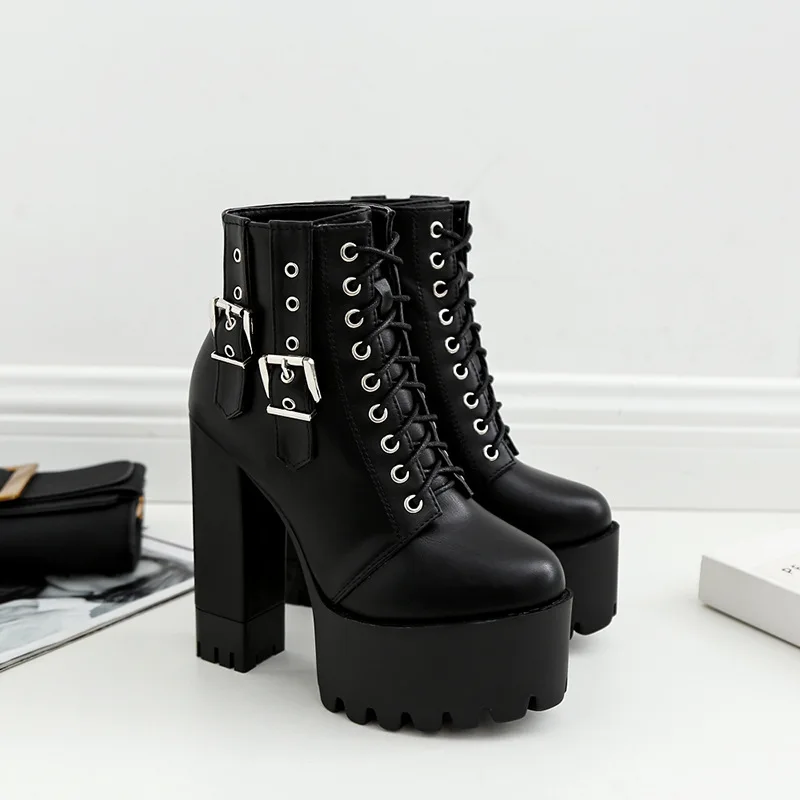 

Hot new spring boots women high thick platform Martin boots high heels women shoes leather ankle boots for women