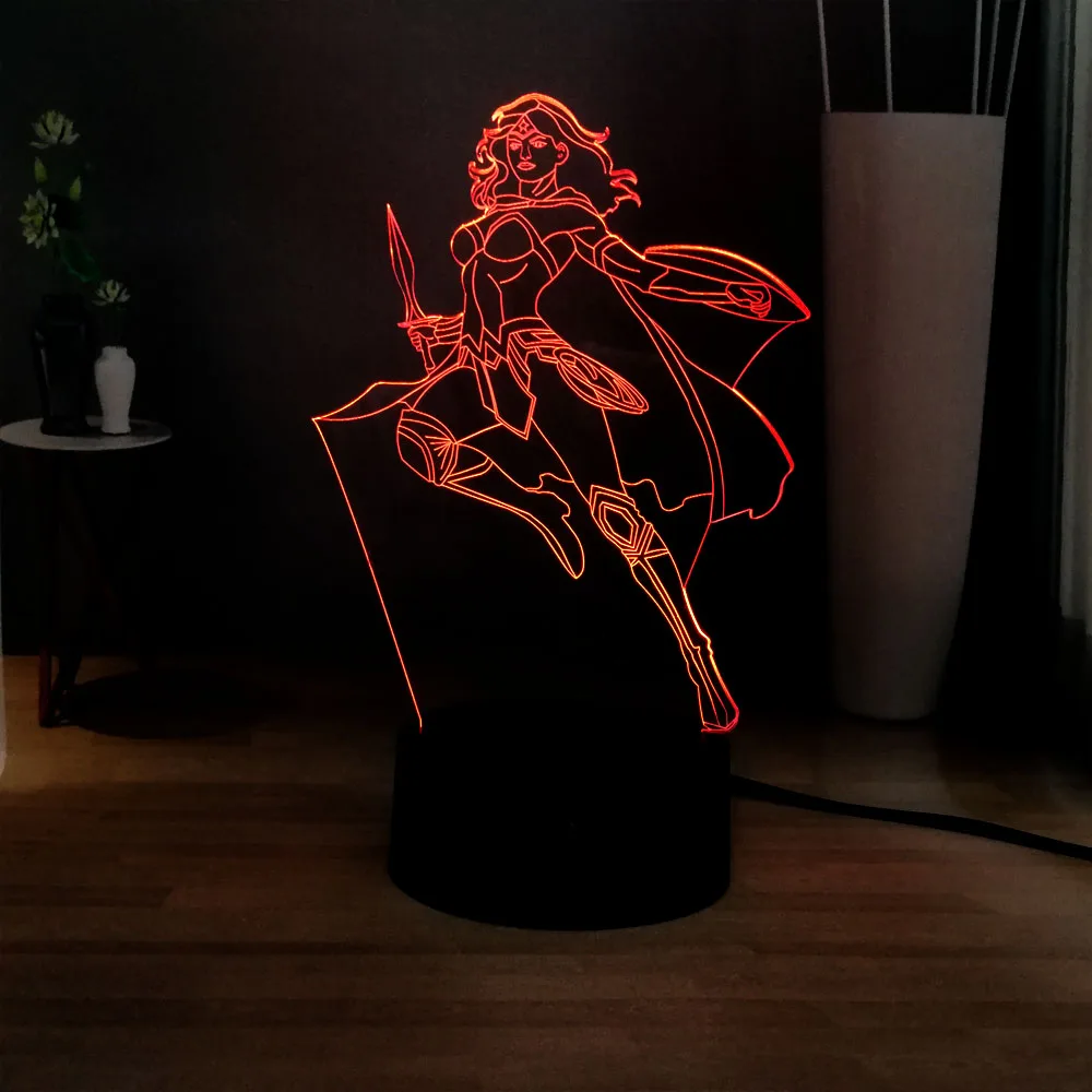 RGB 7 разноцветных Wonder Woman LED Ночник Новинка домашний декор USB мини переключатель