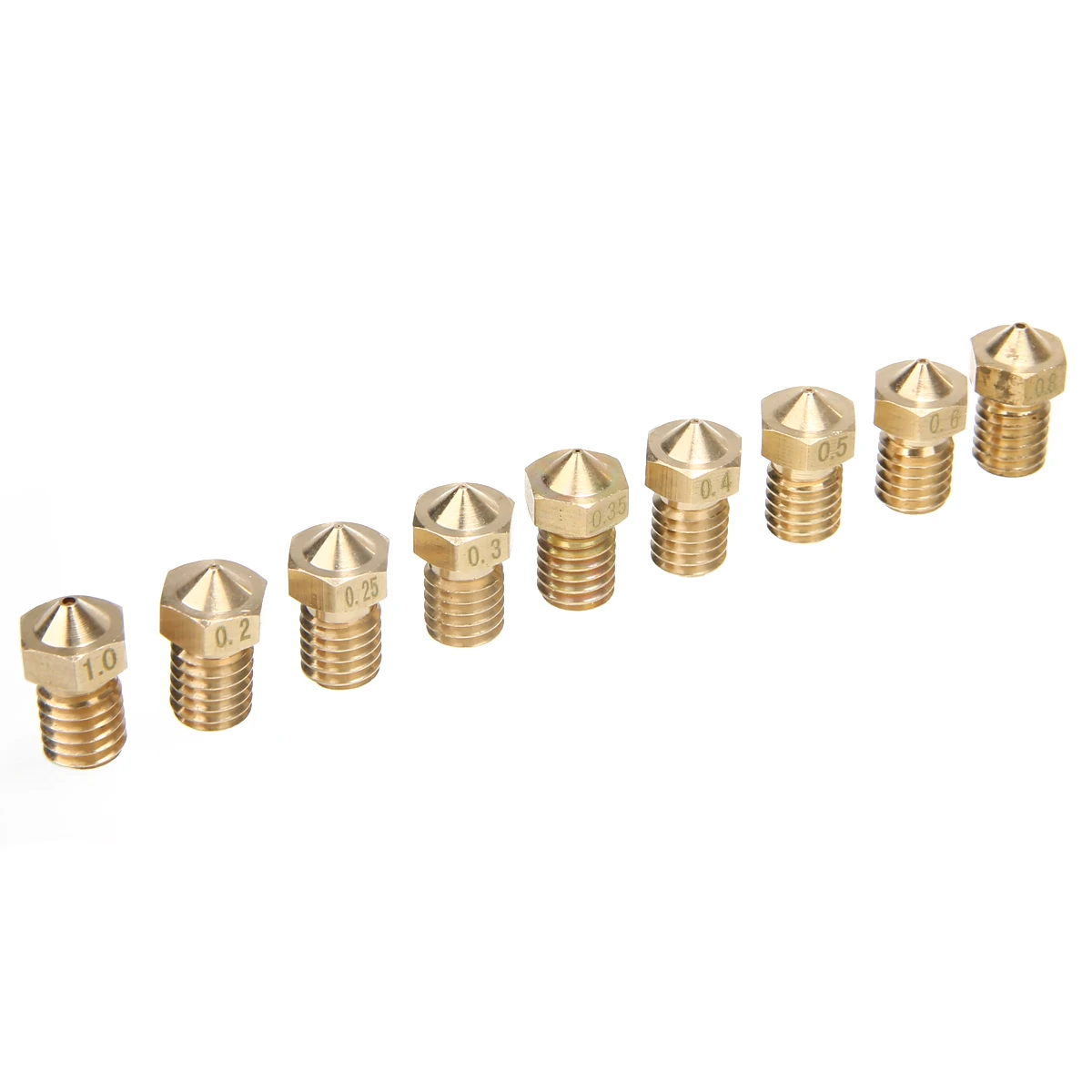 

9pcs 1.75mm Filament Extruder Nozzle Set 0.2/0.25/0.3/0.35/0.4/0.5/0.6/0.8/1mm 3D Printer Accessory for V6 J-Head & MK8 Makerbot