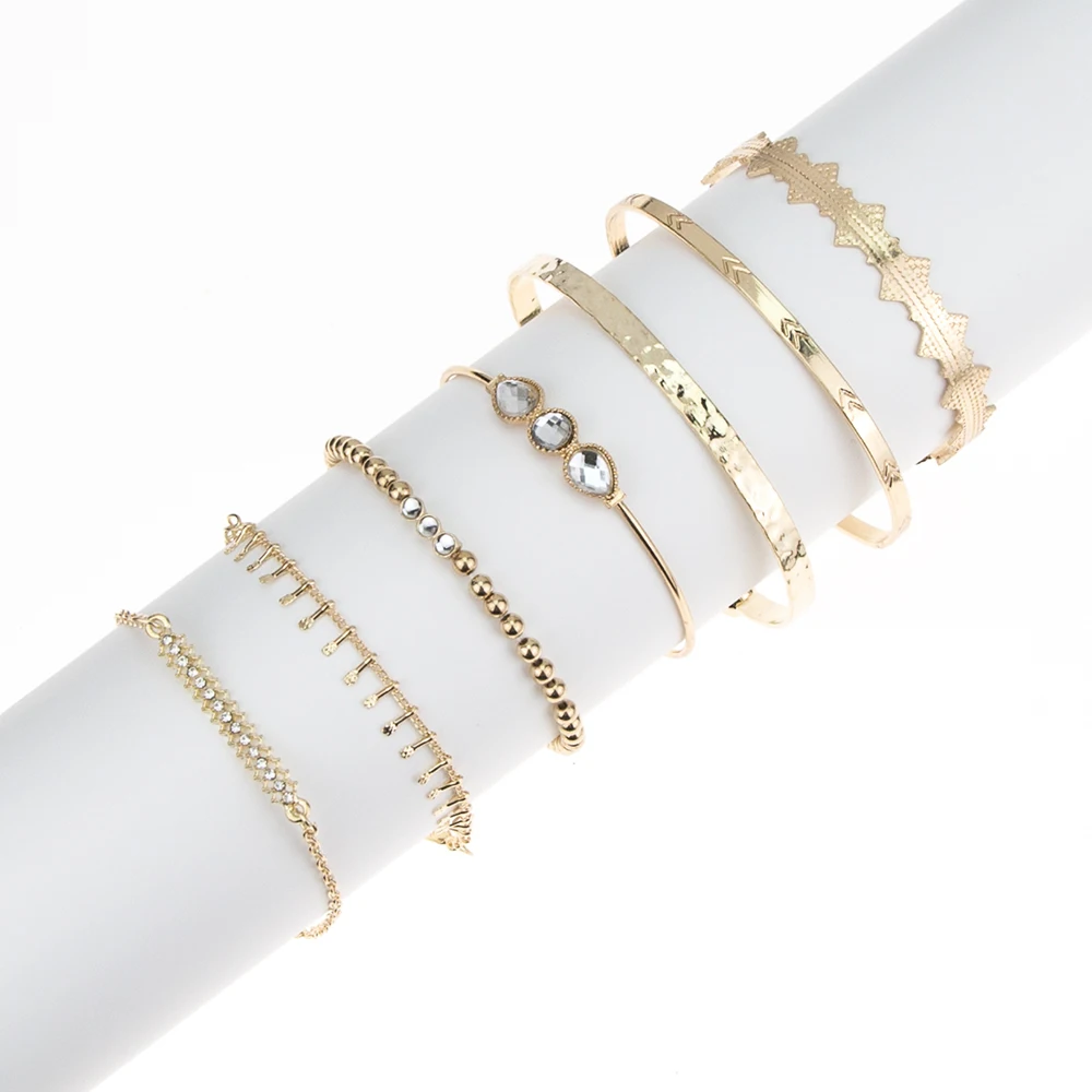 7 шт./компл. богемные Золотой Цвет лист кристалл опал браслет набор для Для женщин